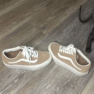 Tan and White platform Vans